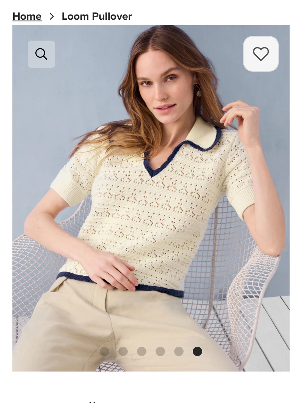 CAbi Cream Loom Pullover with Navy Trim - Picture 3 of 12